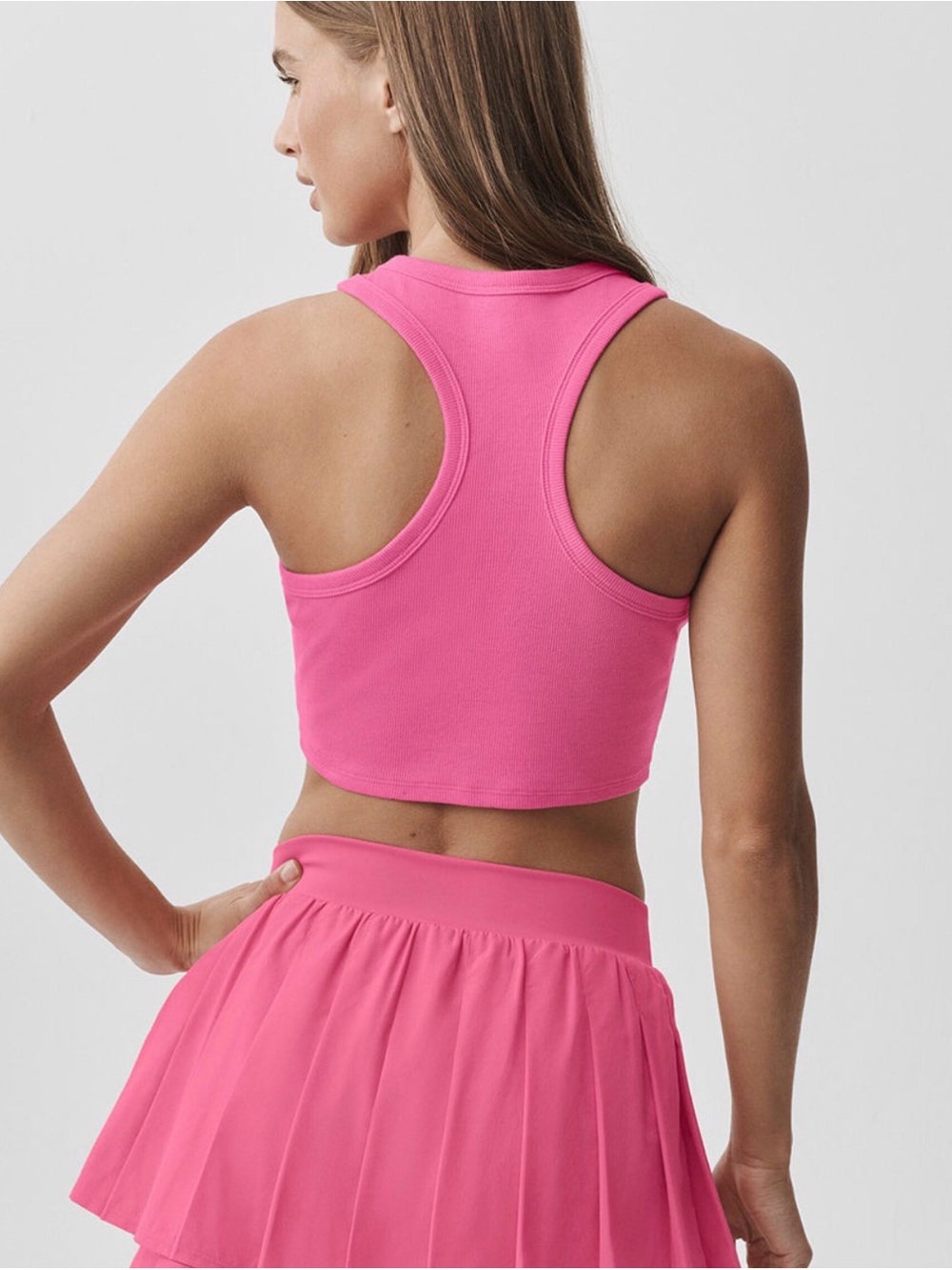 ALO Women’s 2 Piece Set Paradise Pink Aspire Tank Match Point Shorts - Picture 4 of 10
